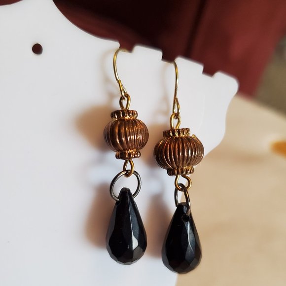 1.5" Gold Tone Plastic Bead Dangle Hook Earrings